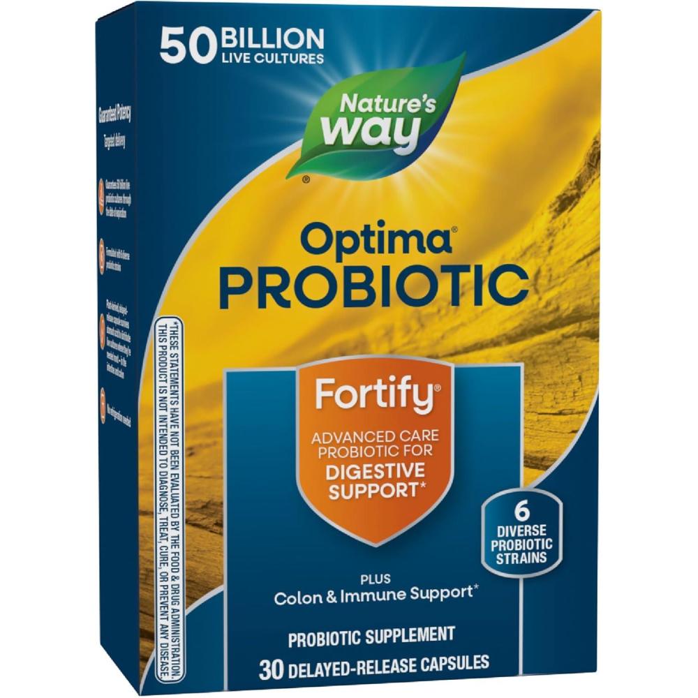 image:imageNatures Way Fortify Optima Probiotic for Men and Women 50 Billion Live Cultures 6 Strains Supports Digestive and Immune Health 30 Capsules Packaging May Vary