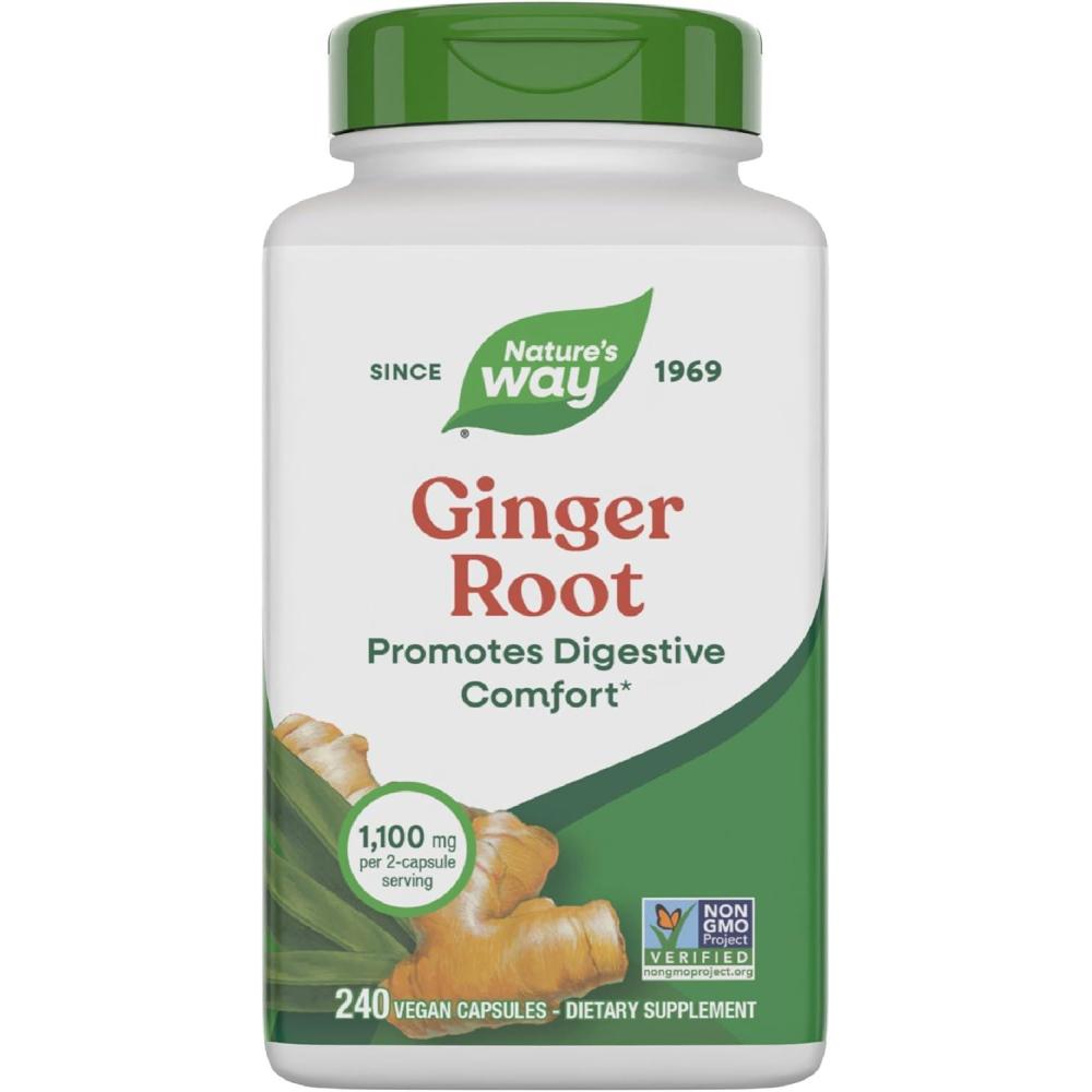 image:imageNatures Way Ginger Root Capsules 1100 mg per 2Capsule Serving Ginger Supplement for Digestive Comfort and MotionRelated Nausea Support Vegan NonGMO Project Verified 240 Count240 Count Pack of 1