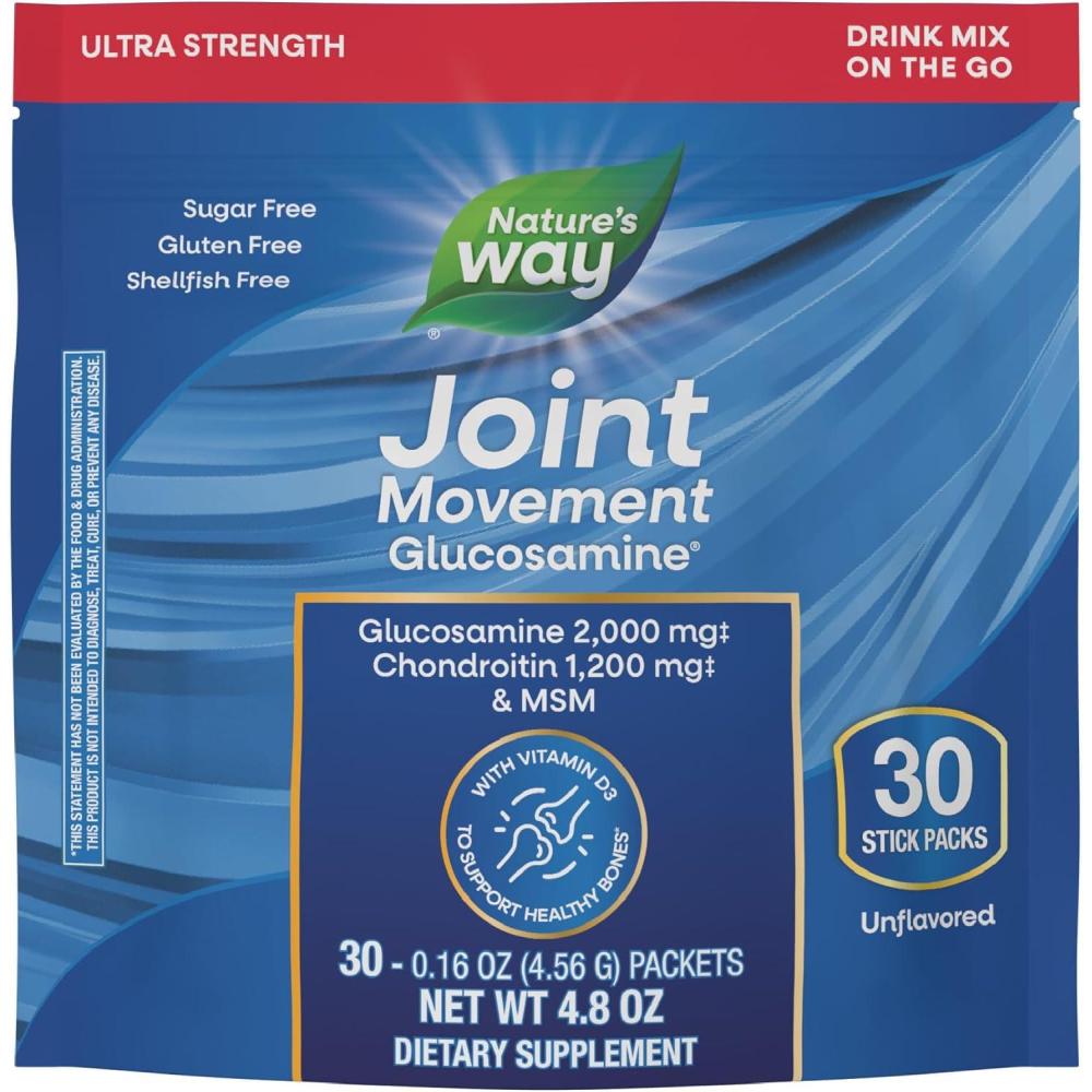 image:imageNatures Way Joint Movement Glucosamine Drink Mix Ultra Strength Glucosamine MSM Hyaluronic Acid Vitamin D3 Supports Bones Muscles Cartilage No Sugar Joint Support 30 Unflavored Packets