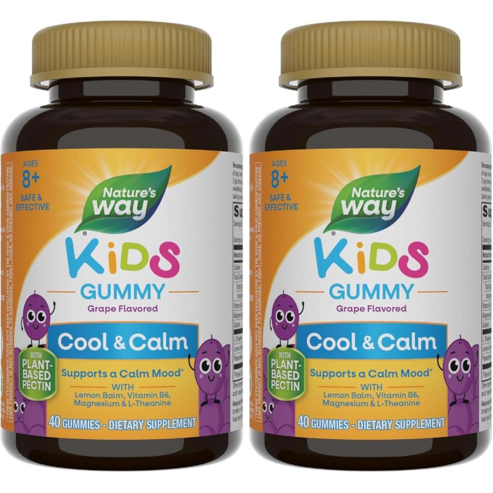 image:imageNatures Way Kids Cool amp Calm Gummies Supports a Calm Mood in Kids Ages 8 Lemon Balm Magnesium Vitamin B6 LTheanine Grape Flavored Vegetarian 40 Count Packaging May Vary40 Count Pack of 2