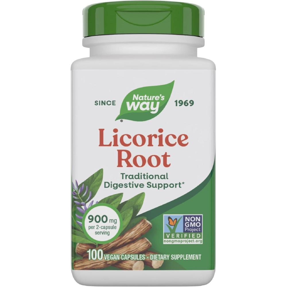 image:imageNatures Way Licorice Root Traditional Digestive Support Supplement 900 mg per 2Capsule Serving NonGMO Project Verified 100 Vegan Capsules Packaging May Vary100 Count Pack of 1