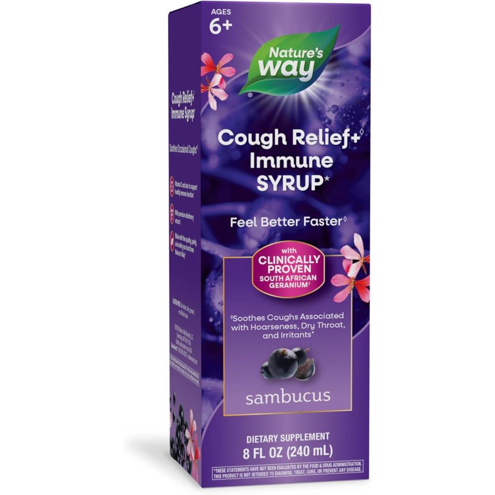 image:imageNatures Way Sambucus Cough Relief 1 Immune Syrup Feel Better Faster1 Clinically Proven South African Geranium with Elderberry Extract Vitamin C amp Zinc 8 Oz Packaging May Vary8 Ounce