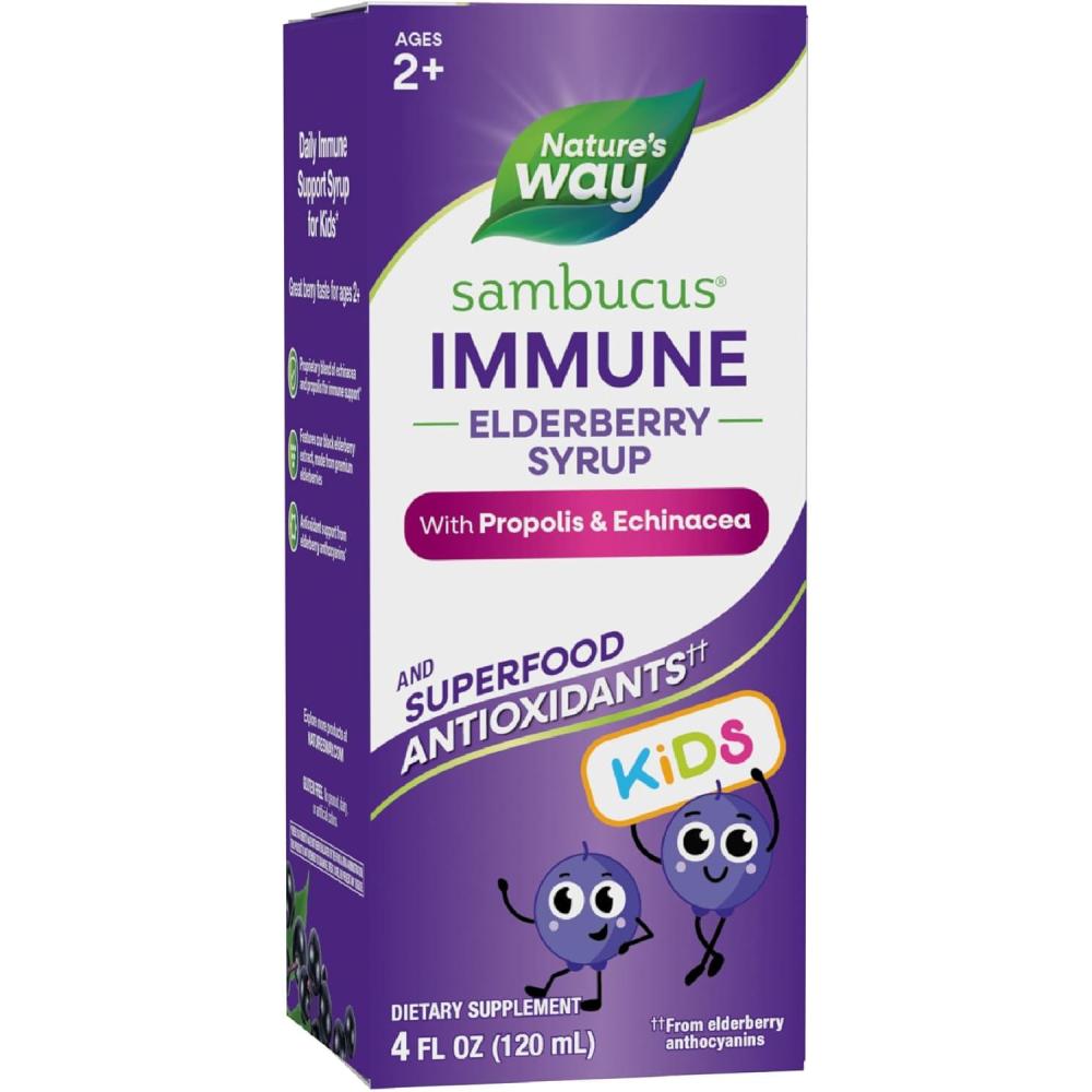 image:imageNatures Way Sambucus Elderberry Immune Syrup for Kids Ages 2 with Echinacea amp Propolis with Superfood Antioxidants1 Immune Support Syrup Berry Flavored 4 Fl Oz Packaging May Vary4 Fl Oz Pack of 1
