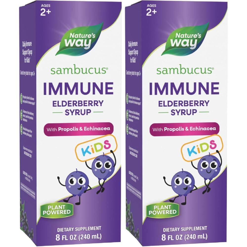 image:imageNatures Way Sambucus Elderberry Immune Syrup for Kids Ages 2 with Echinacea amp Propolis with Superfood Antioxidants1 Immune Support Syrup Berry Flavored 4 Fl Oz Packaging May Vary8 Fl Oz Pack of 2