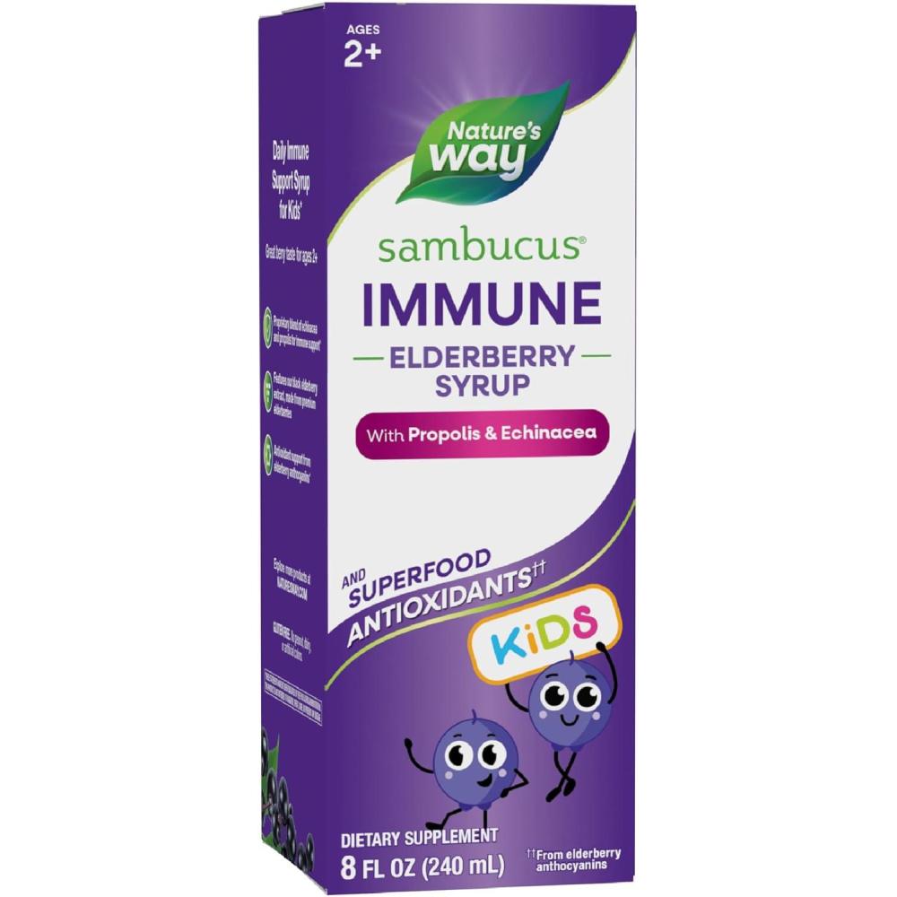 image:imageNatures Way Sambucus Elderberry Immune Syrup for Kids Ages 2 with Echinacea amp Propolis with Superfood Antioxidants1 Immune Support Syrup Berry Flavored 4 Fl Oz Packaging May Vary8 Fl Oz Pack of 1