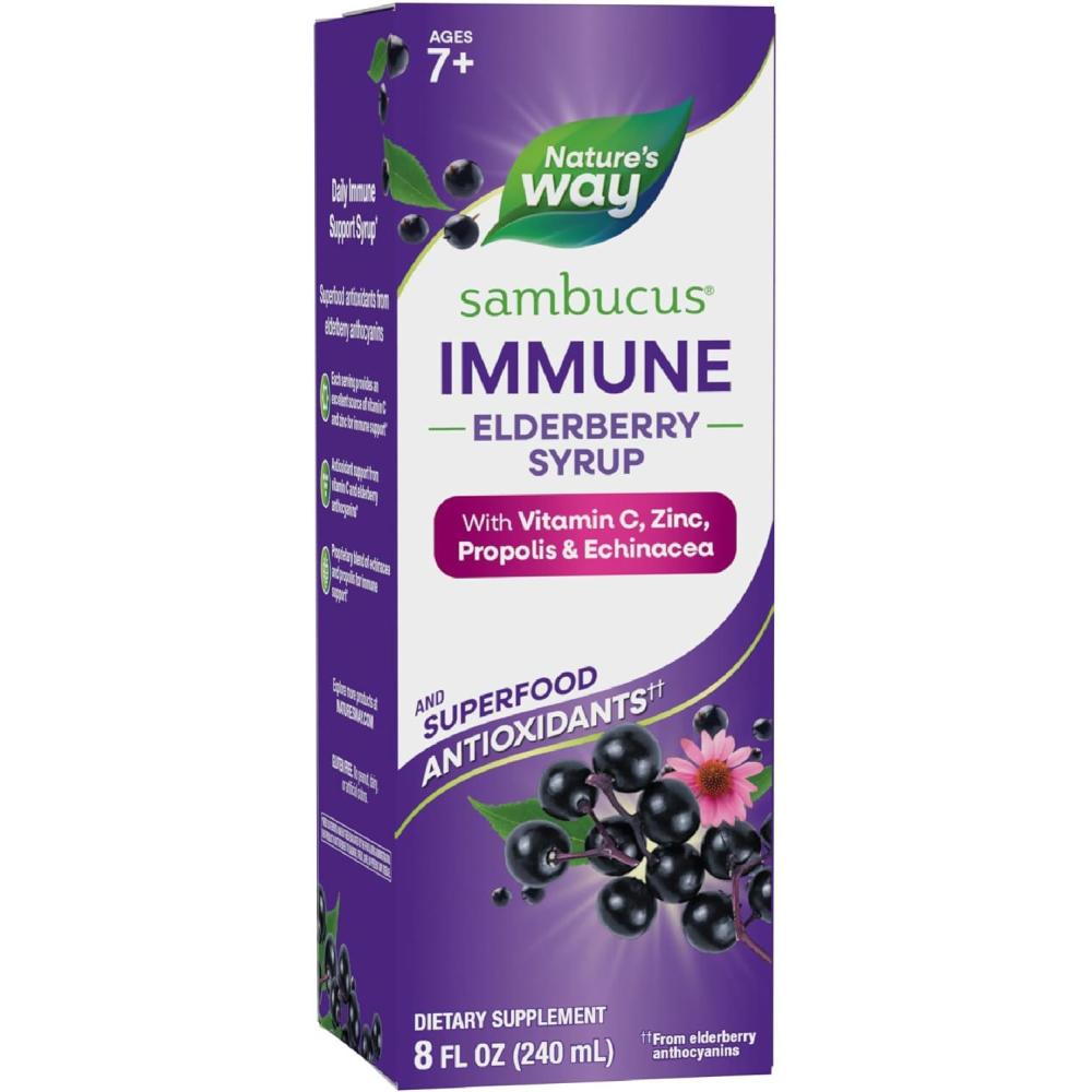 image:imageNatures Way Sambucus Immune Elderberry Syrup Elderberry extract Vitamin C and Zinc with Propolis amp Echinacea for Immune Support with Superfood Antioxidants1 8 Fl Oz Packaging May Vary8 Fl Oz Pack of 1