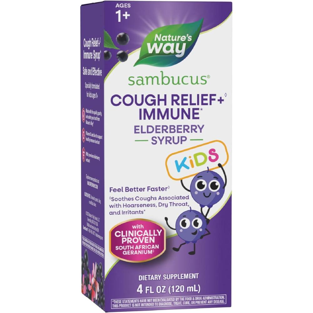 image:imageNatures Way Sambucus Kids Cough Relief 1 Immune Syrup Feel Better Faster1 Clinically Proven South African Geranium with Elderberry Extract Vitamin C amp Zinc Gluten Free Vegan 4 Fl Oz4 Ounce