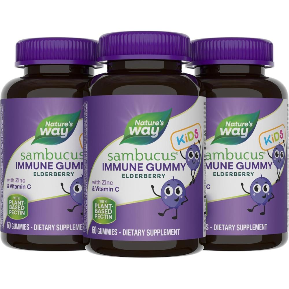 image:imageNatures Way Sambucus Kids Elderberry Immune Gummies with Black Elderberry Extract Daily Immune Support Gummy with Vitamin C and Zinc for Children Ages 2 60 Gummies Set of 3