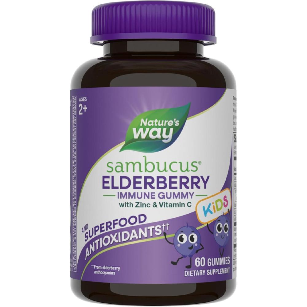 image:imageNatures Way Sambucus Kids Elderberry Immune Gummies with Black Elderberry Extract Daily Immune Support Gummy with Vitamin C and Zinc for Children Ages 2 60 Gummies