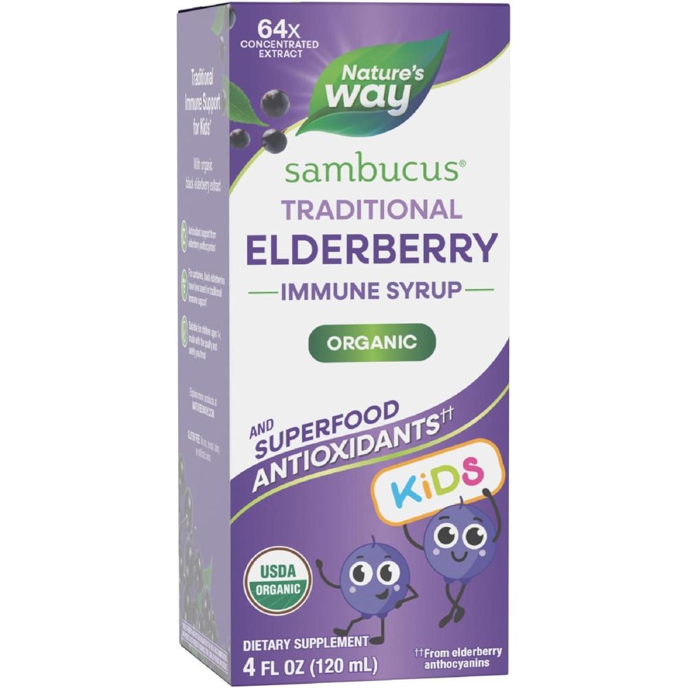 image:imageNatures Way Sambucus Traditional Elderberry Immune Syrup for Kids Concentrated Black Elderberry Extract Traditional Immune Support with Superfood Antioxidants1 4 Fl Oz Packaging May Vary