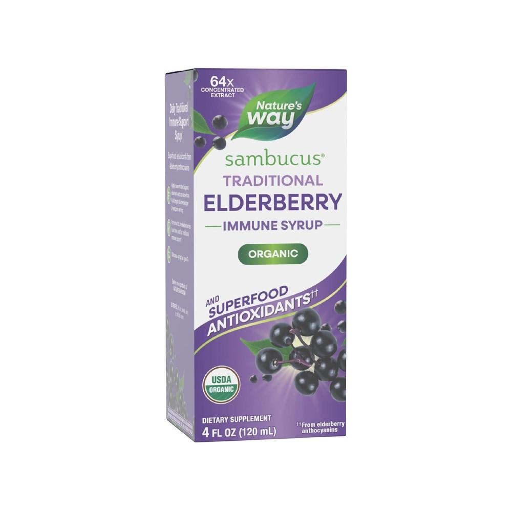 image:imageNatures Way Sambucus Traditional Immune Elderberry Syrup for Ages 7 Traditional Immune amp Antioxidant Support Organic Black Elderberry Extract USDA Certified Organic 4 Fl Oz Packaging May Vary