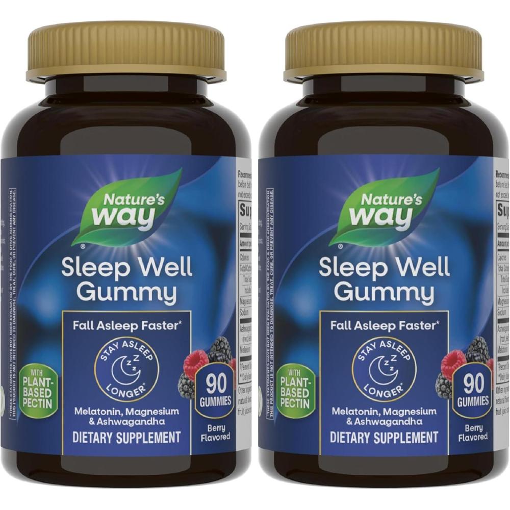 image:imageNatures Way Sleep Well Melatonin and Magnesium Gummies Sleep Support for Adults with Ashwagandha Berry Flavored 90 Gummies90 Count Pack of 2