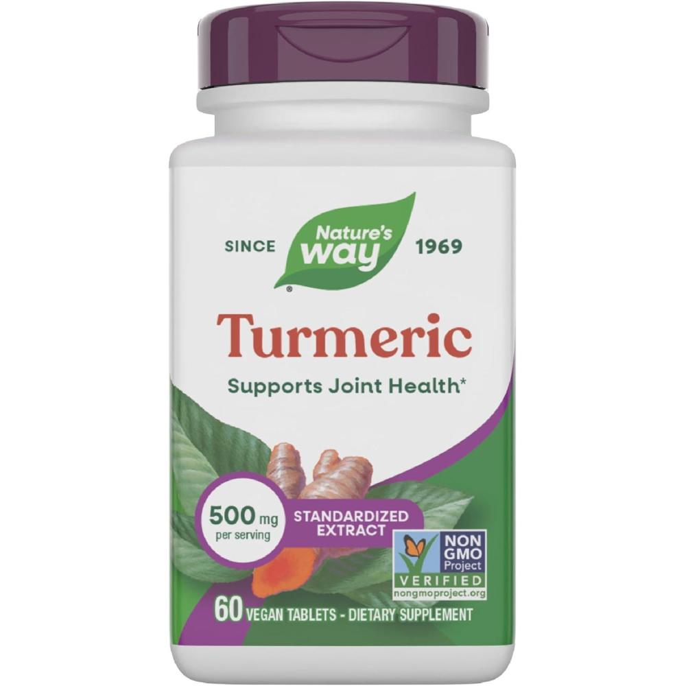 image:imageNatures Way Turmeric Premium Extract Supports Joint Health NonGMO Project Verified 500 mg per Serving Joint Supplement Turmeric Tablets Gluten Free 120 Tablets60 Count Pack of 1