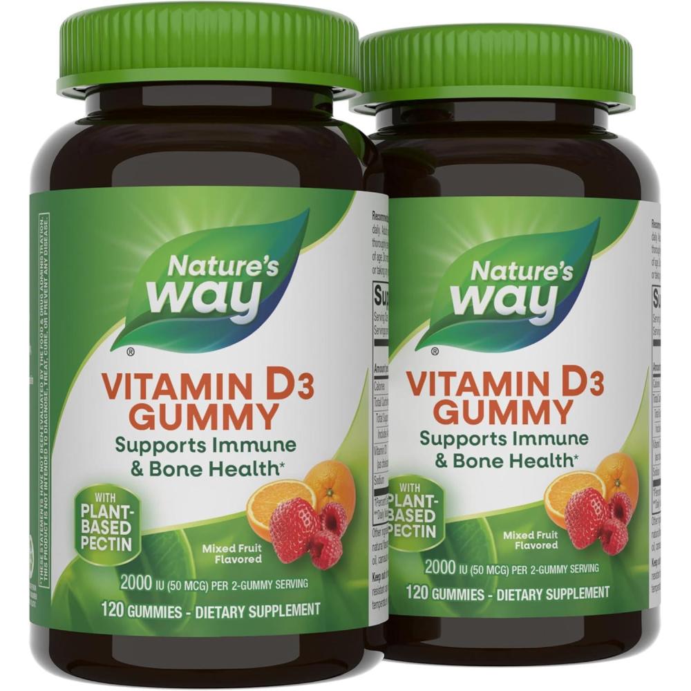 image:imageNatures Way Vitamin D3 Gummies Supports Immune and Bone Health 2000 IU 50 mcg per 2gummy Serving Vitamin D3 2000IU per 2 Gummies Mixed Fruit Flavored 120 Count120 Count Pack of 2