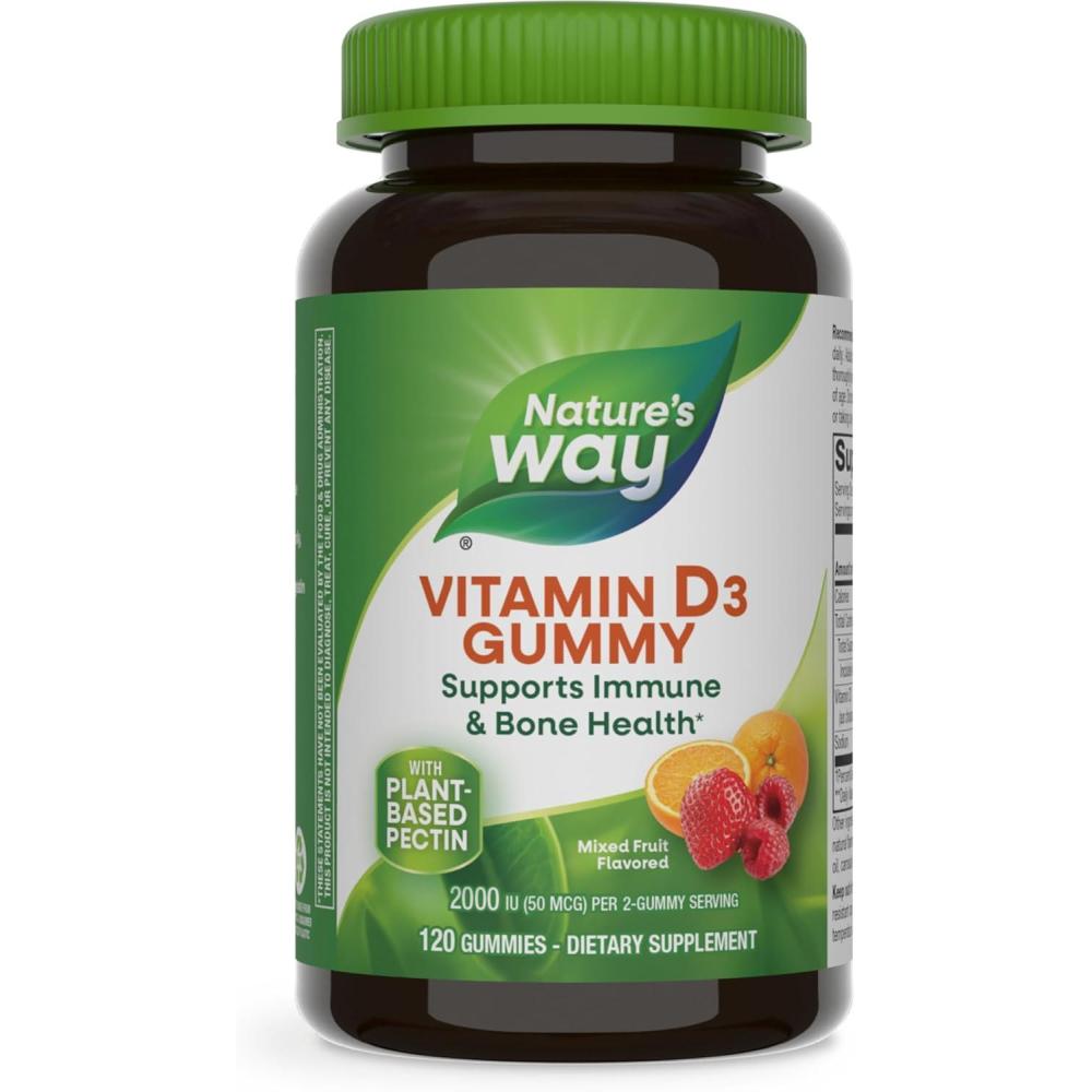image:imageNatures Way Vitamin D3 Gummies Supports Immune and Bone Health 2000 IU 50 mcg per 2gummy Serving Vitamin D3 2000IU per 2 Gummies Mixed Fruit Flavored 120 Count120 Count Pack of 1