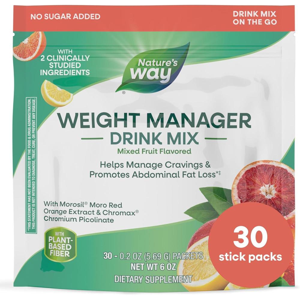 image:imageNatures Way Weight Manager Drink Mix Packets Supports Craving Management amp Abdominal Fat Loss1 with Clinically Studied Ingredients PlantBased Fiber No Sugar Mixed Fruit Flavored 30 Packets