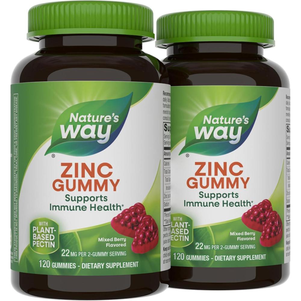 image:imageNatures Way Zinc Gummies Adult amp Kids 9 Immune Support Gummies 100 Daily Value per Serving Mixed Berry Flavor 120 Chews120 Count Pack of 2
