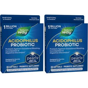 Nature’s Way Acidophilus Probiotic Pearls, Supports Digestive Balance & Gut Health, Reduce Occasional Constipation and Bloating*, 1 Billion Cultures, 30 Softgels(30 Count (Pack of 2))