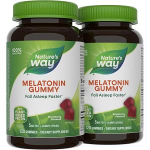 Nature’s Way Adult Melatonin Gummies, Supports Restful Sleep*, Fall Asleep Faster*, Strawberry Flavored, 5 mg Melatonin Gummies per 2-Gummy Serving, 120 Count (Set of 2)(120 Count (Pack of 2))