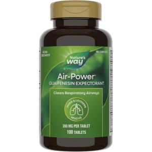 Nature’s Way Air-Power, Guaifenesin, Expectorant Mucus Relief, Clears Respiratory Airways, Thins & Loosens Mucus, Vegan, 100 Tablets (Packaging May Vary)