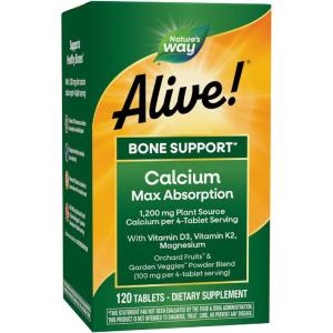Nature’s Way Alive! Calcium Max Absorption 1200 mg calcium per 4 tablets with Vitamin D3, Bone Support*, Vitamin D3 & K2, Magnesium, 120 Tablets (Packaging May Vary)(120 Count (Pack of 1))