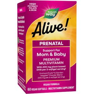 Nature’s Way Alive! Complete Premium Prenatal Multivitamins for Women, Healthy Eye and Brain Development*, 60 Vegan Softgels