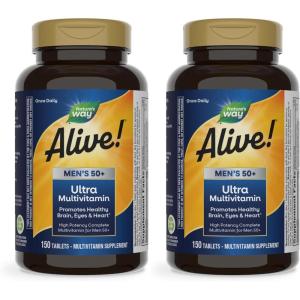 Nature’s Way Alive! Men’s 50+ Daily Ultra Multivitamin, High Potency Formula, Supports Healthy Brain, Eyes & Heart*, with Methylated B12, Gluten-Free, 60 Tablets (Packaging May Vary)(150 Count (Pack of 2))