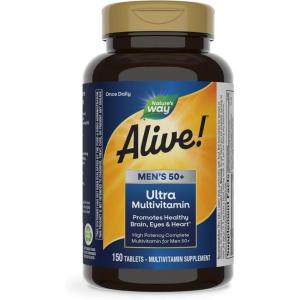 Nature’s Way Alive! Men’s 50+ Daily Ultra Multivitamin, High Potency Formula, Supports Healthy Brain, Eyes & Heart*, with Methylated B12, Gluten-Free, 60 Tablets (Packaging May Vary)(150 Count (Pack of 1))