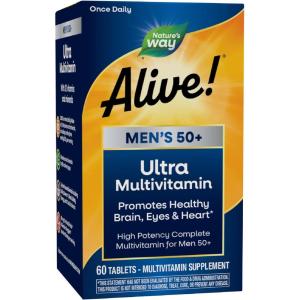 Nature’s Way Alive! Men’s 50+ Daily Ultra Multivitamin, High Potency Formula, Supports Healthy Brain, Eyes & Heart*, with Methylated B12, Gluten-Free, 60 Tablets (Packaging May Vary)(60 Count (Pack of 1))