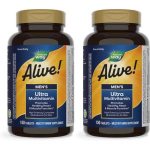 Nature’s Way Alive! Once Daily Men’s Multivitamin, Ultra Potency, Food-Based Blends (291mgper serving), 60 Tablets(150 Count (Pack of 2))