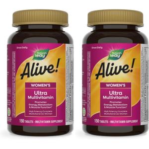 Nature’s Way Alive! Ultra Multivitamin for Women, Complete Daily Women’s Vitamins, High Potency Formula, Promotes Energy Metabolism and Muscle Function*, Vitamin A, C, D, Methylated B12, 60 Tablets(150 Count (Pack of 2))