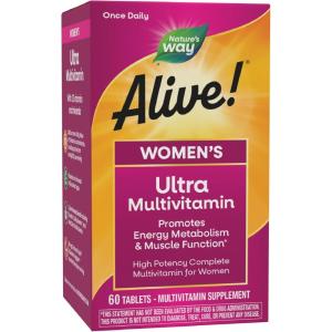 Nature’s Way Alive! Ultra Multivitamin for Women, Complete Daily Women’s Vitamins, High Potency Formula, Promotes Energy Metabolism and Muscle Function*, Vitamin A, C, D, Methylated B12, 60 Tablets(60 Count (Pack of 1))