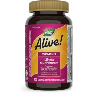 Nature’s Way Alive! Ultra Multivitamin for Women, Complete Daily Women’s Vitamins, High Potency Formula, Promotes Energy Metabolism and Muscle Function*, Vitamin A, C, D, Methylated B12, 60 Tablets(150 Count (Pack of 1))