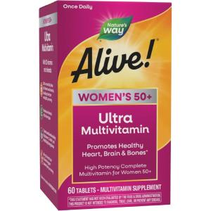 Nature’s Way Alive! Ultra Potency Multivitamin for Women 50 Plus, Complete High Potency Formula with Vitamin D3, C, E, Methylated B12, Supports, Heart, Brain, and Bone Health*, 60 Tablets(60 Count (Pack of 1))