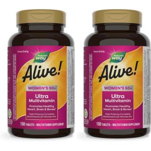 Nature’s Way Alive! Ultra Potency Multivitamin for Women 50 Plus, Complete High Potency Formula with Vitamin D3, C, E, Methylated B12, Supports, Heart, Brain, and Bone Health*, 60 Tablets(150 Count (Pack of 2))