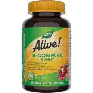 Nature’s Way Alive! Vitamin B Complex Gummies, Cellular Energy Support*, 8 B-Vitamins, Vegetarian, Mango Flavored, 60 Count (Packaging May Vary)(60 Count (Pack of 1))