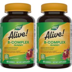 Nature’s Way Alive! Vitamin B Complex Gummies, Cellular Energy Support*, 8 B-Vitamins, Vegetarian, Mango Flavored, 60 Count (Packaging May Vary)(60 Count (Pack of 2))