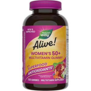 Nature’s Way Alive! Women’s 50 Plus Multivitamin Gummy, Daily Chewable Multivitamins with B-Vitamins, Vitamin D3, Calcium, Supports Heart, Brain & Bone Health,* Mixed Berry Flavored, 130 Count(150 Count (Pack of 1))