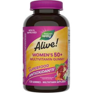 Nature’s Way Alive! Women’s 50 Plus Multivitamin Gummy, Daily Chewable Multivitamins with B-Vitamins, Vitamin D3, Calcium, Supports Heart, Brain & Bone Health,* Mixed Berry Flavored, 130 Count(130 Count (Pack of 1))