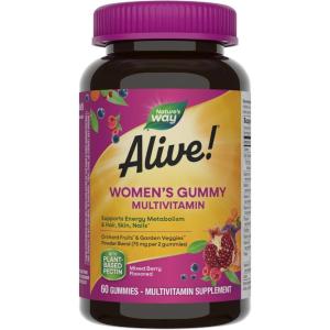 Nature’s Way Alive! Women’s Daily Gummy Multivitamins, 16 Vitamins & Minerals, Energy Metabolism*, Hair Skin & Nails*, Vegetarian, Mixed Berry Flavored, 130 Gummies (Packaging May Vary)(60 Count (Pack of 1))
