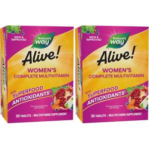 Nature’s Way Alive! Women’s Energy Multivitamin Tablets, Supports Cellular Energy*, Fruit and Veggie Powder Blend (100mg per Serving), 50 Tablets(50 Count (Pack of 2))
