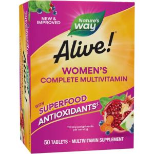 Nature’s Way Alive! Women’s Energy Multivitamin Tablets, Supports Cellular Energy*, Fruit and Veggie Powder Blend (100mg per Serving), 50 Tablets(50 Count (Pack of 1))