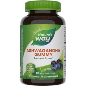 Nature’s Way Ashwagandha Gummies, Reduce Stress with Adaptogenic Herb*, 125 mg Per 2-gummy Serving, Berry Flavored, 90 Gummies (Packaging May Vary)