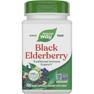 Nature’s Way Black Elderberry Capsules, Traditional Immune Support* Supplement with Elderberry and Elderflower, Plant Powered, 100 Capsules (Packaging May Vary)