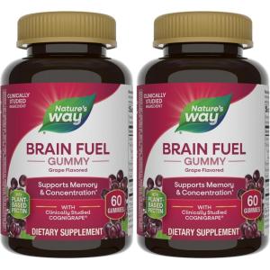 Nature’s Way Brain Fuel, Supports Memory and Concentration*, Brain Function Support Supplement*, Clinically Studied Cognigrape®, Grape Flavored, 60 Gummies(60 Count (Pack of 2))