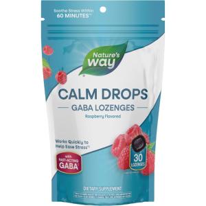 Nature’s Way Calm Drops, Works Quickly to Help Ease Stress*(1), Fast-Acting GABA, Individually Wrapped Lozenges, Raspberry Flavored, 30 Lozenges