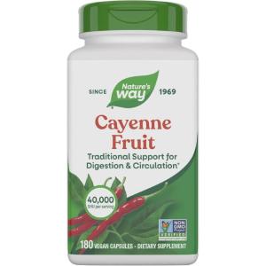 Nature’s Way Cayenne Pepper Capsules, Traditional Digestion & Circulation Support*, Capsaicin, Non-GMO Project Verified, Gluten Free, 180 Vegan Capsules (Packaging May Vary)(180 Count (Pack of 1))