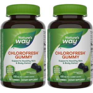 Nature’s Way Chlorofresh Chlorophyll Gummies, Supports Healthy Skin and Body Detox*, Internal Deodorant*, Orchard Fruit Flavored, 60 Gummies(60 Count (Pack of 2))