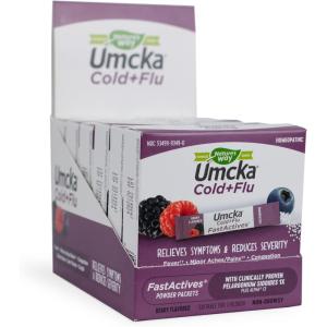 Nature’s Way Cold + Flu Relief FastActives, Umcka, Homeopathic, Fever*, Sore Throat, Cough, Congestion, Body Aches*, Phenylephrine Free, Non-Drowsy, Berry Flavored, 60 Packets (Packaging May Vary)(10 Count (Pack of 6))