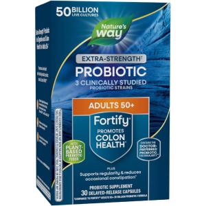 Nature’s Way Fortify Extra Strength(1) Probiotic Adults 50+, 50 Billion Live Cultures, Prebiotics, Probiotics for Digestive Health*, Immune Support*, Colon Health*, 30 Capsules(30 Count)